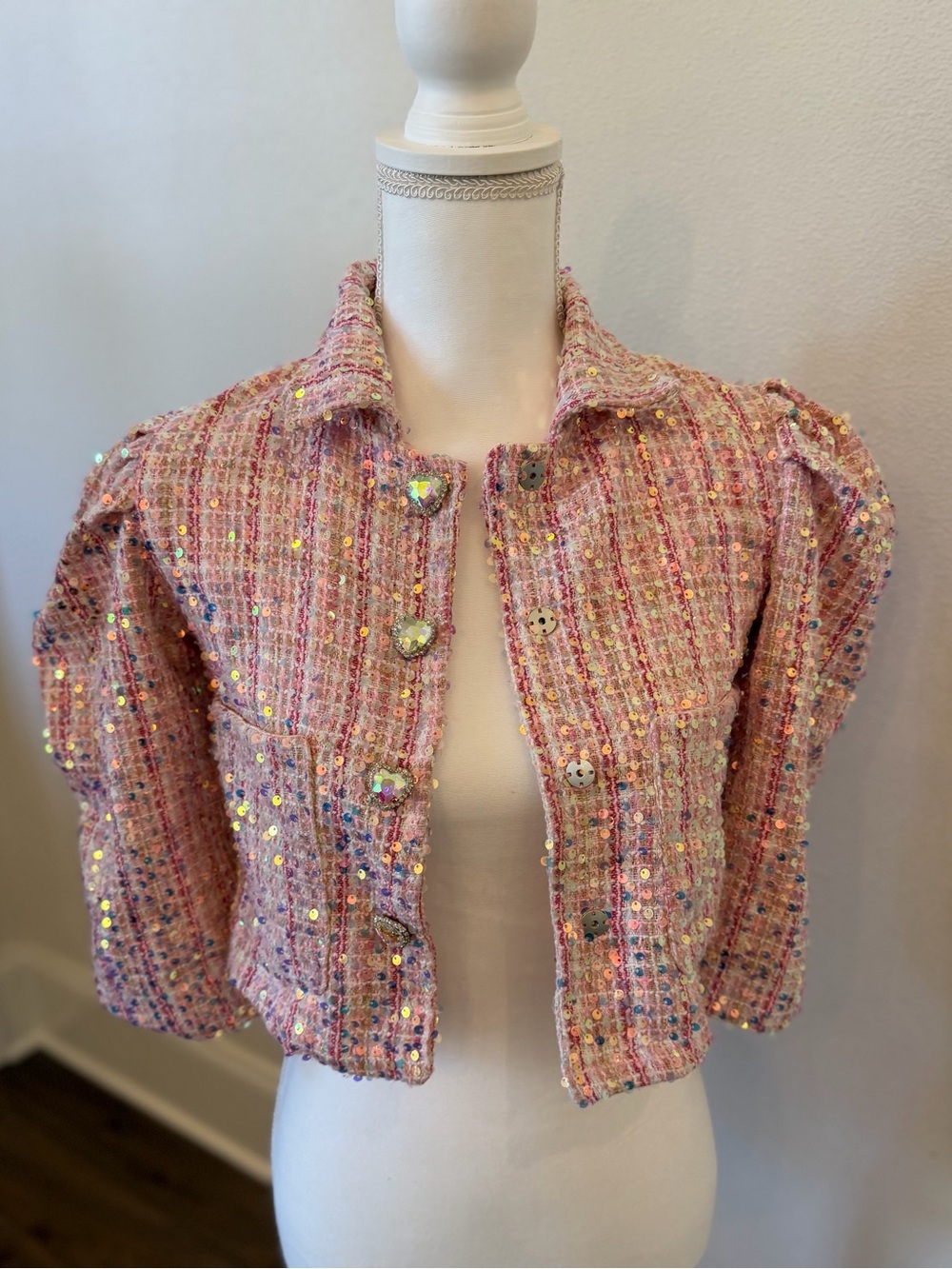 Pink Lola and the Boys Sequin Tweed Cropped Jacket and Skirt Set - Girls